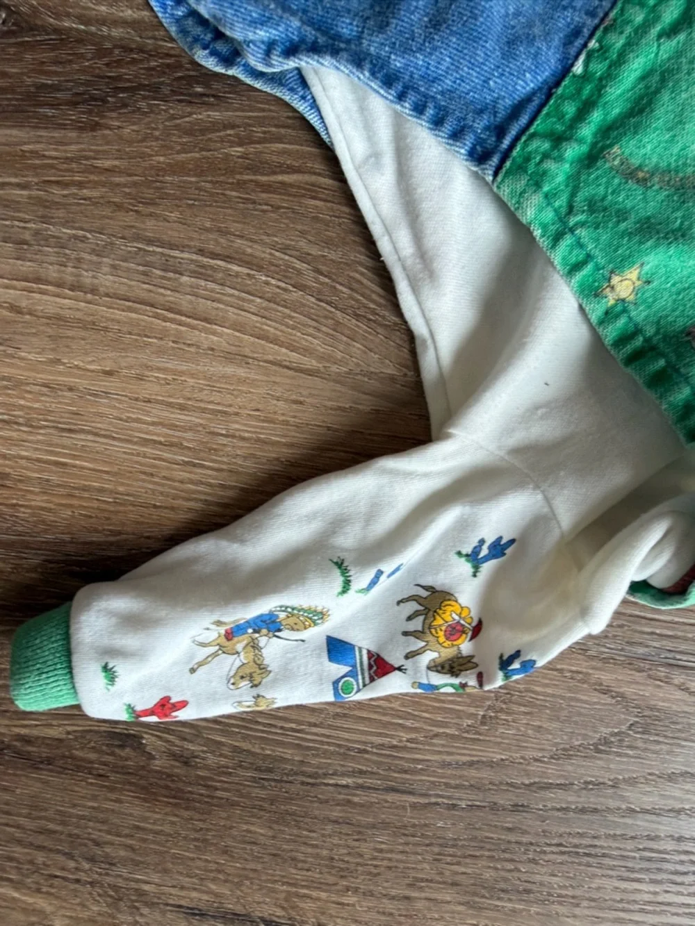 Vintage OshKosh B'gosh Blue Denim Overalls with Green Trim long sleeves